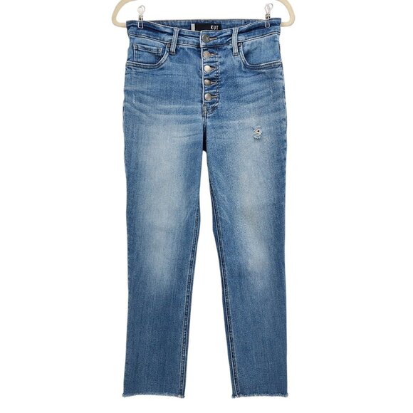 Kut From The Kloth Rachael Fab Ab Mom Jean Button Fly High Rise Raw Hem Jeans 2 - Picture 1 of 10